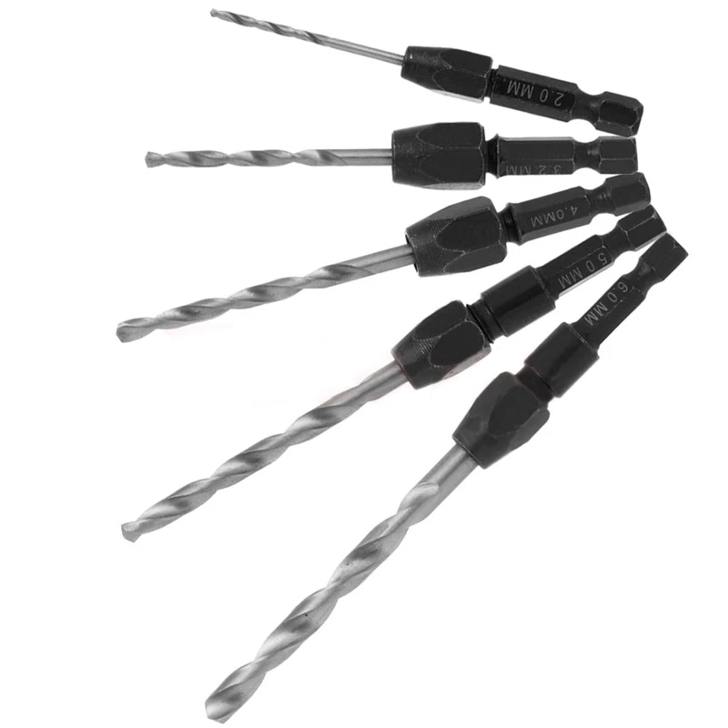 

5pcs HSS Countersink Drill Bit Set 1/4" Hex Shank Wood Quick Change Tool 2/3.2/4/5/6mm Mayitr