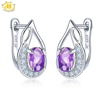 

Hutang Amethyst Clip Earrings Natural Gemstone Solid 925 Sterling Silver Fine Fashion Stone Jewelry For February Birthday Gift