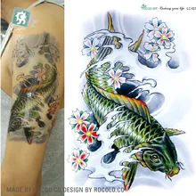 Body Art Beauty Makeup Cool Green Japanese Carp Tattoo 15D Waterproof Temporary Tattoo Stickers