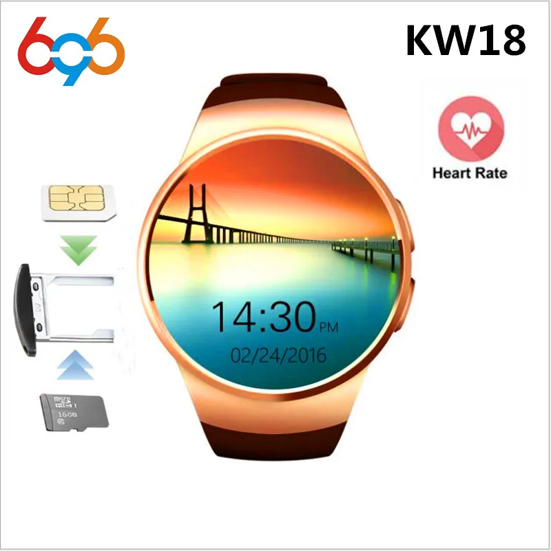 

696 KW18 Bluetooth Smart Watch Full Screen Support SIM TF Card Smartwatch Phone Heart Rate Monitor for ios Andriod Phone