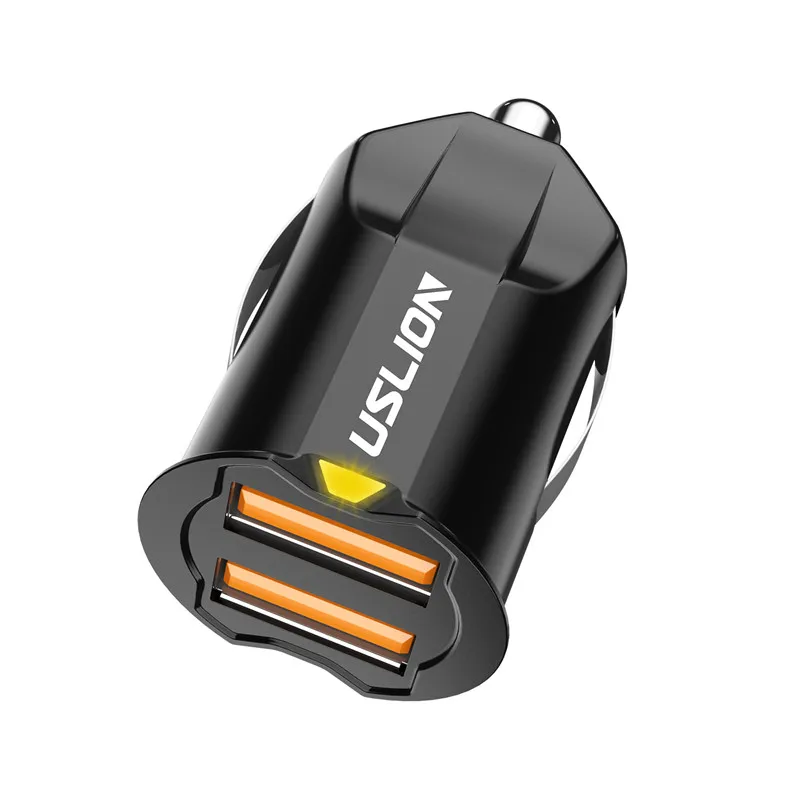 USLION Mini Dual USB Автомобильное зарядное устройство 2 порта прикуриватель 12 В 2.1A быстрое автомобильное зарядное устройство адаптер питания для мобильного телефона планшета gps - Тип штекера: Black