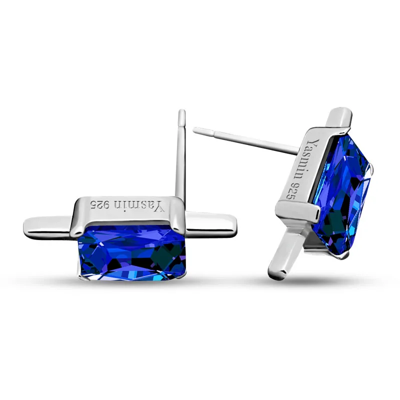 

Simple fashion 925 sterling silver earrings Dazzling square zircon Stud Earrings Men Women Punk Black /blue Earrings Jewelry