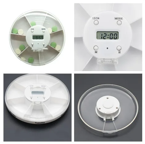 Weekly Timer Alarm Clock Reminder Pill Box Useful Medicine Storage Digital Round Case 9.8x9.8x2CM 1pc New