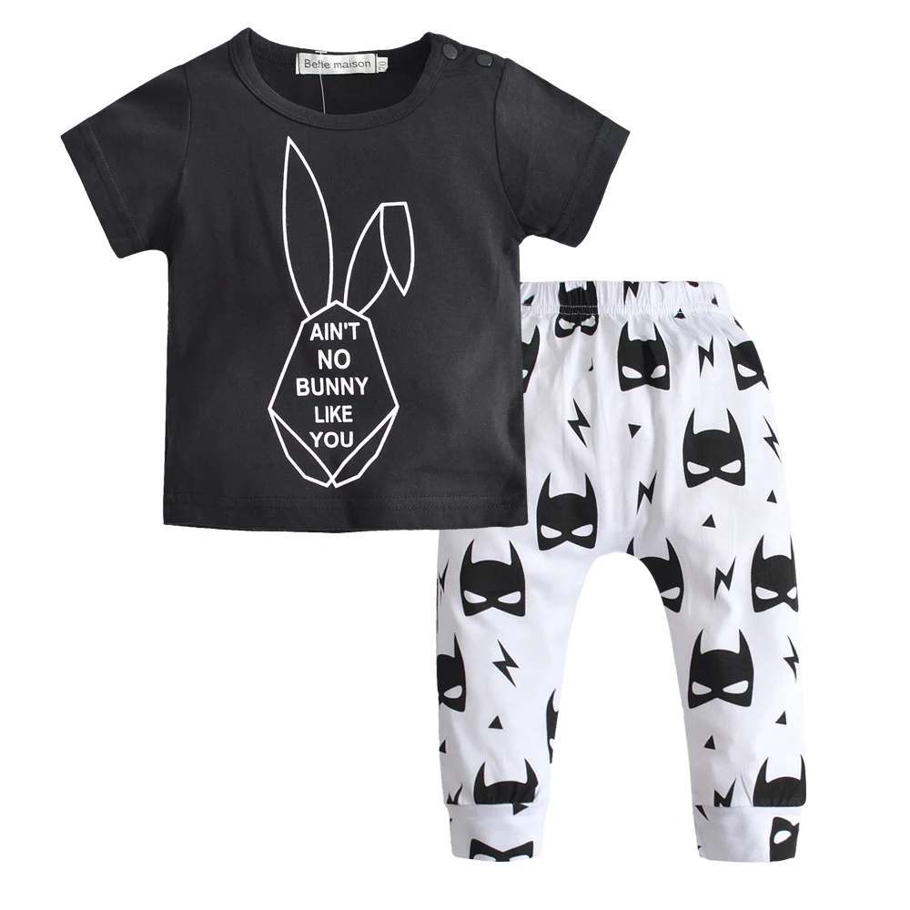 Коллекция года, летние комплекты одежды для маленьких мальчиков Одежда для новорожденных девочек хлопковая футболка с короткими рукавами и рисунком+ штаны, комплект из 2 предметов для малышей
