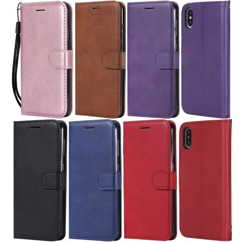 

Simple PU Leather Wallet Phone Case sFor Apple iPhone X XS Max XR For Frame iPhone 7 8 Plus Man Lady Stand Covers Red Black D06Z