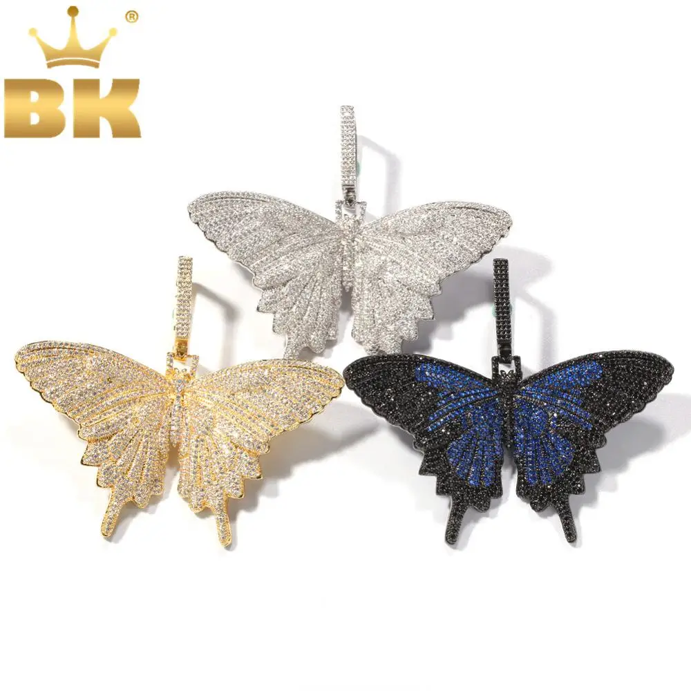 THE BLING KING Colored Butterfly Pendant Necklace Paved Iced Out AAA Cubic Zirconia With 20mm CZ Cuban Chain Men Hiphop Jewelry |