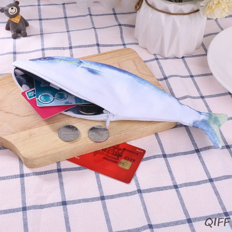 3D Рыба Реалистичная сумка на молнии креативная Ручка Карандаш Чехол макияж Чехол телефон пакет кошелек сумка