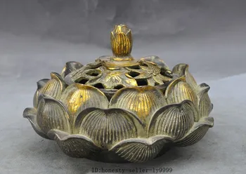 

marked china buddhism temple bronze lotus flower statue Incense Burner Censer
