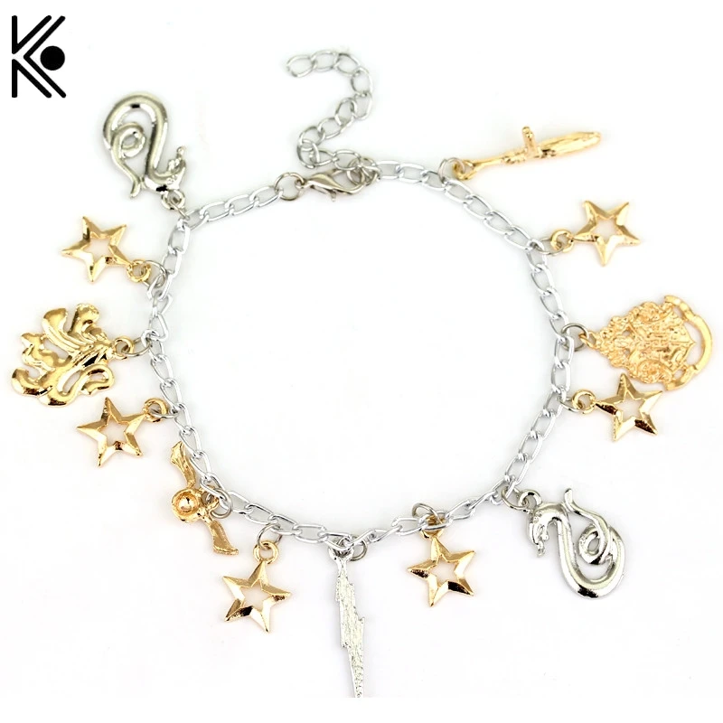 

Gold/Silver Plated snake, Swords, Badge Style Charm Bracelet Hogwarts Quidditch Ctar charm bracelet For Women Friends Jewelry