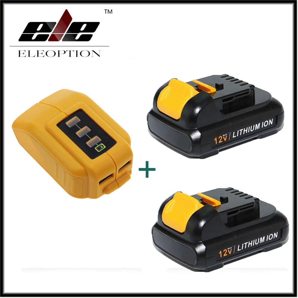 

Eleoption 12V 2000mah MAX Li-ion 2x Replacement Batetry For DCB120 DCD710 DCF813 DCF815 + DCB090 USB Power Source Addon
