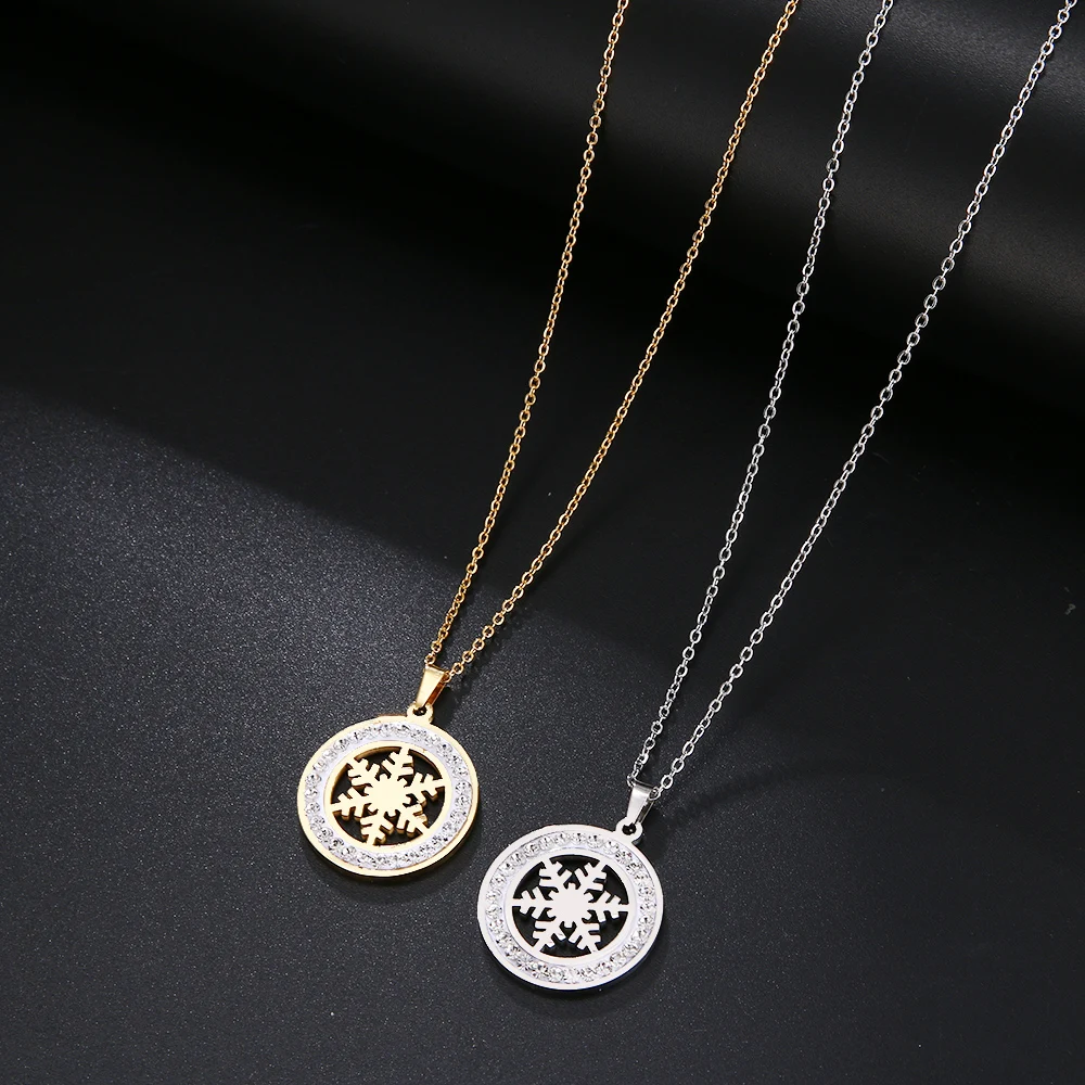 Cacana Stainless Steel Crystal Round Pendants Necklace Women Jewelry Snowflake Trendy Necklaces Donot Fade Valentine's Day Gift (6)