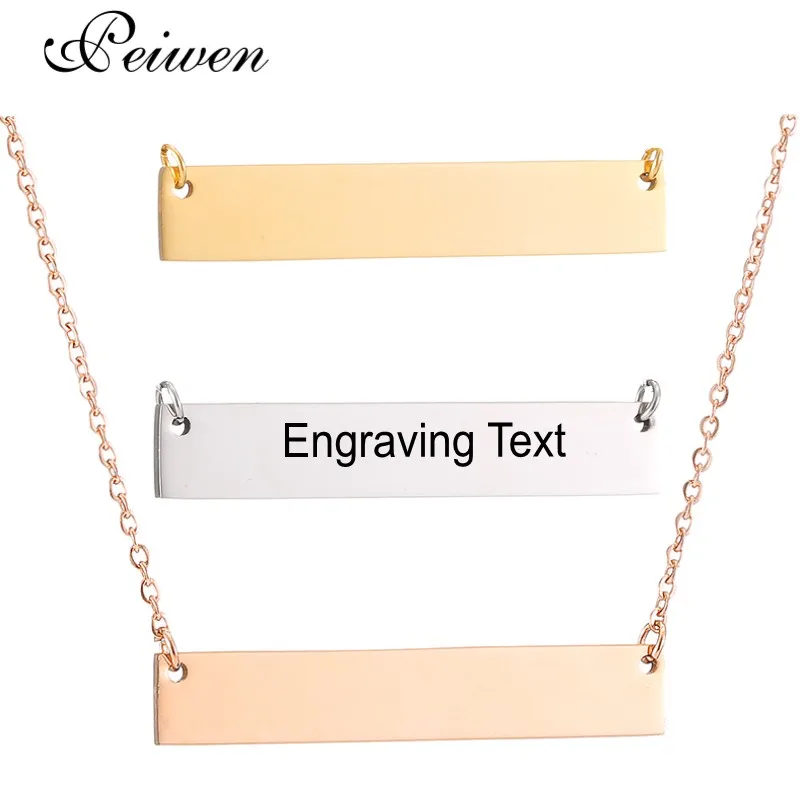 

Personalized Blank Bar Pendant Necklace 3 Colors Stainless Steel Custom Name Plate Necklace Can Engrave Word Letters Jewelry Hot