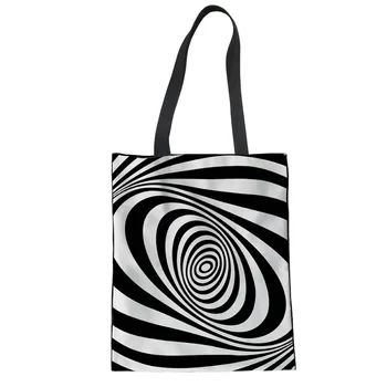 

THIKIN Fashion Women's Handbags Black and White Texture Eco Shopping Large Capacity Canvas Pouch Student Books Storage Package
