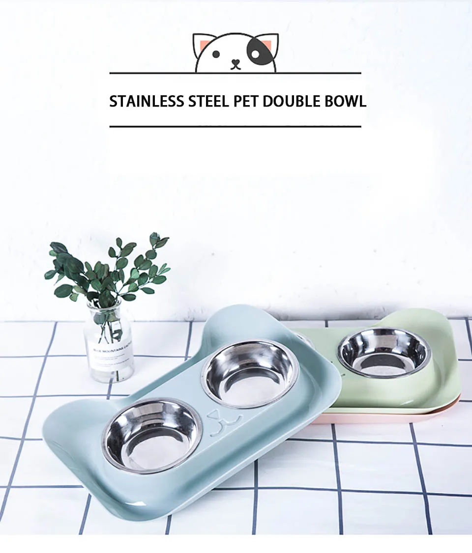 Cat Double Bowl High Quality Universal Pet Cat Feeder Teddy Food Bowl Stainless Steel Pet Supplies Cat Water Food Bowl