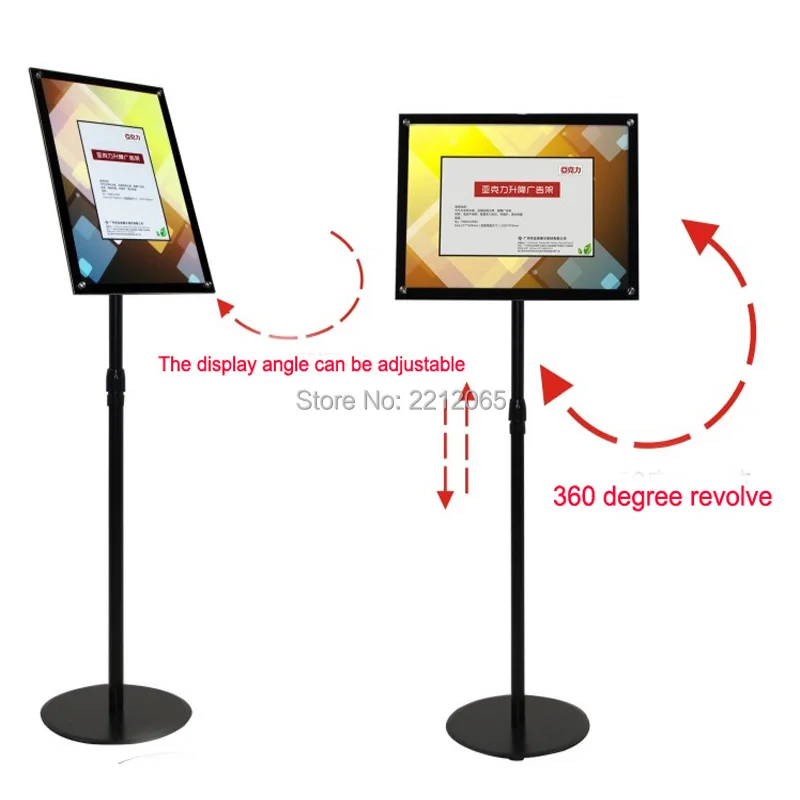 A4 Adjustable Chrome Floor Stand \Advertising Signage Holder Floor with