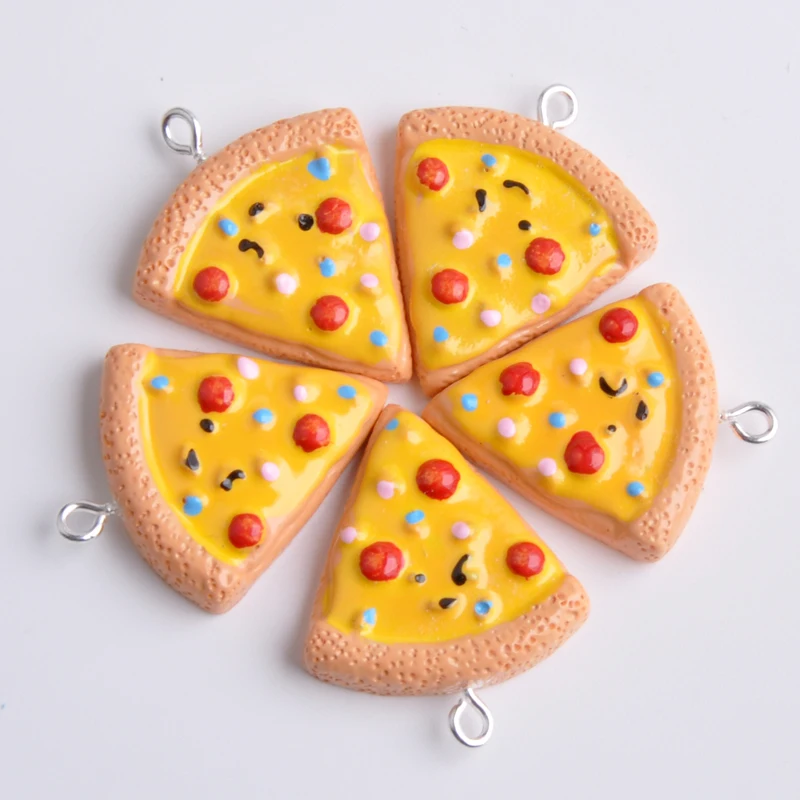 

10pcs 24*25MM Cute DIY resin Pizza charms kawaii flatback cabochon resin simulated food craft jewelry making ornament decoration