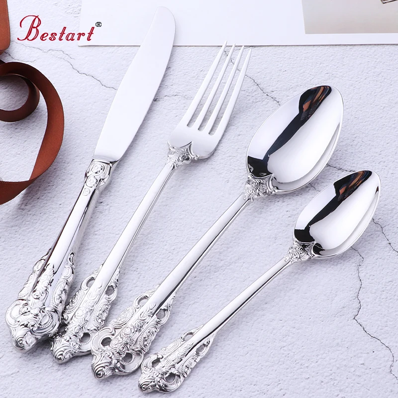 Dinnerware sets 4piece 18/10 Stainless Steel European Engraved Hollow