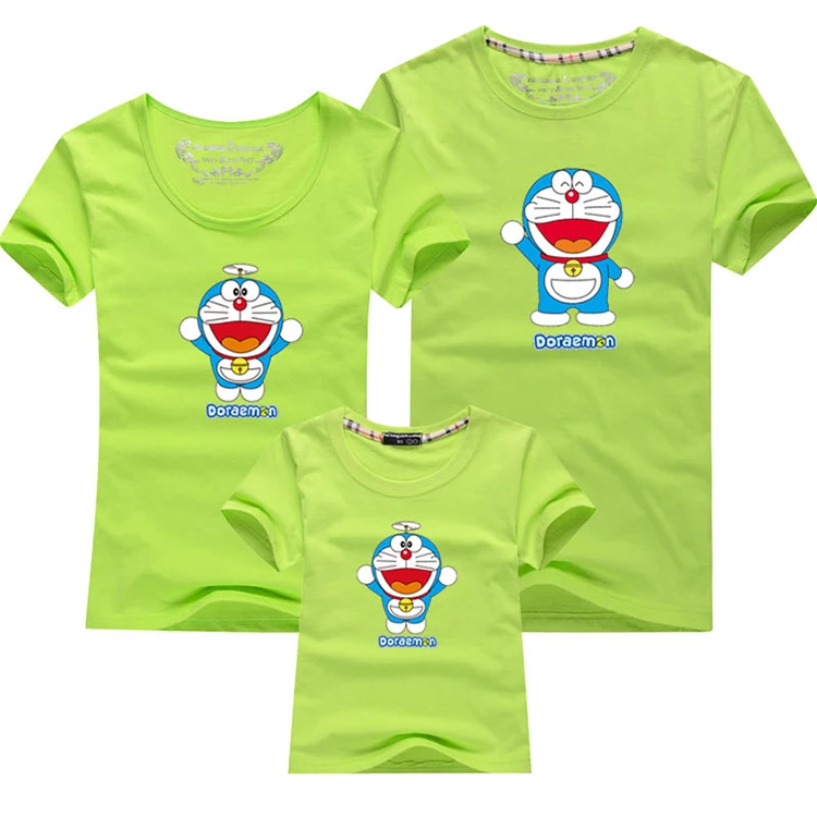 Doraemon/Новая летняя детская одежда для мальчиков и девочек Свободная Женская футболка с короткими рукавами одинаковые комплекты для отдыха для детей
