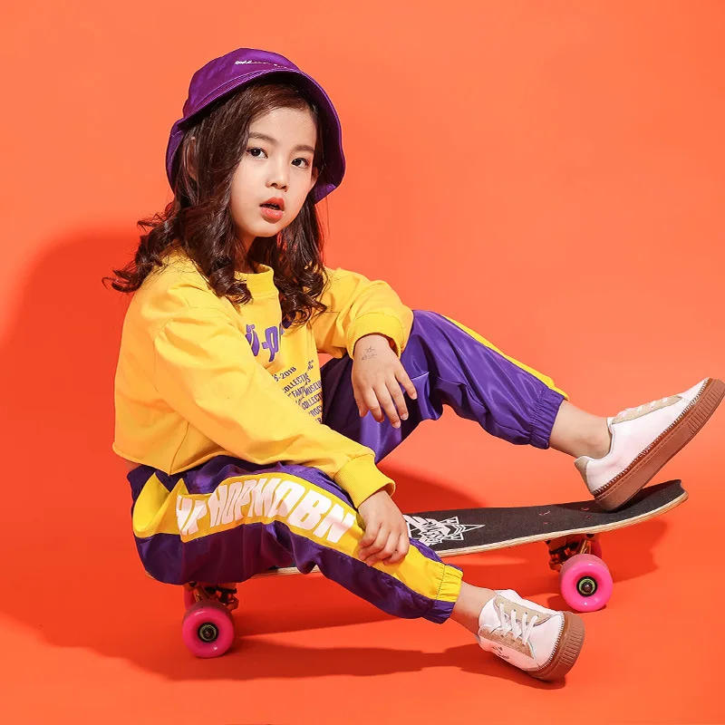 Midriff-baring/укороченная Толстовка костюм со штанами для бега детская одежда в стиле хип-хоп джазовая одежда костюмы для уличных танцев для девочек