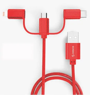 ORICO 3в1 USB кабель type C Lighting Micro зарядный кабель для iPhone X 7 8 Plus IOS для Xiaomi huawei samsung кабели быстрой зарядки - Цвет: Red