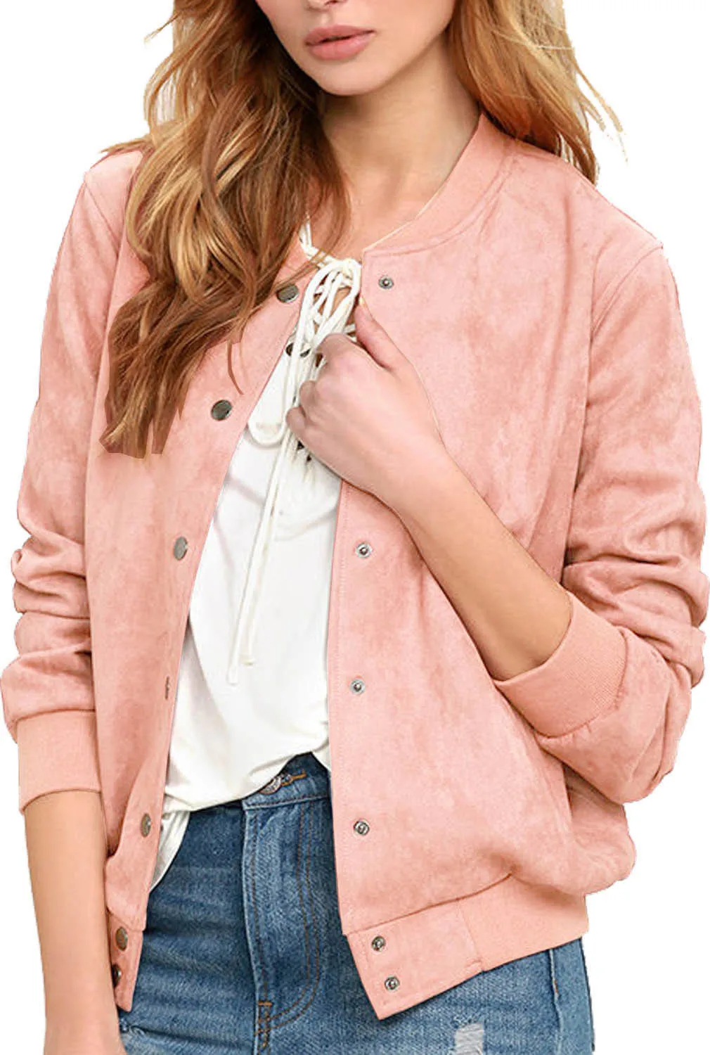 Women Jackets Trendy Faux Suede Luxe Long Sleeves Varsity Jacket