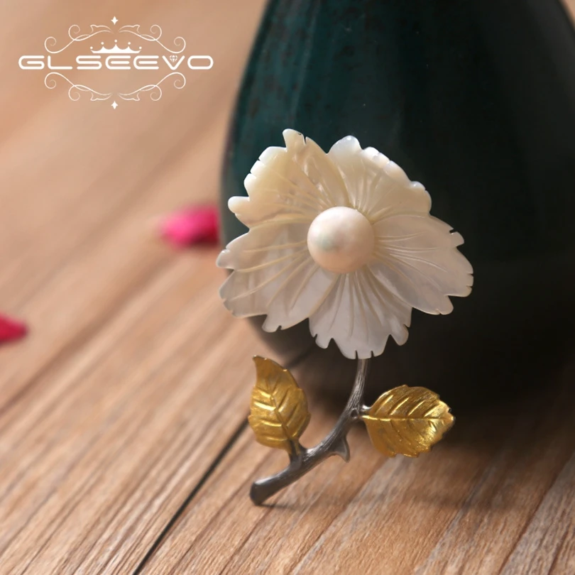 

XlentAg Natural Fresh Water Pearl Brooch Pins For Women Gift Mother Of Pearl Flower Brooches Dual Use Luxury Fine Jewelry GO0154
