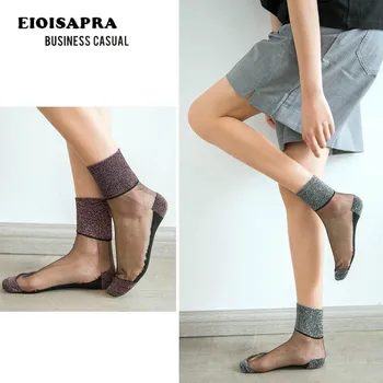 

[EIOISAPRA]Ultra-thin Transparent Shiny Silk Sexy Socks Japan Shining Glass Harajuku Socks Creative Reto Heap Heap Socks Women