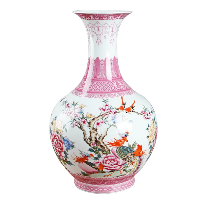 

Chinese Style Antique Pink Ceramic Flower Vase Decorative Vases Living Room Home Decoration Accessories Vase
