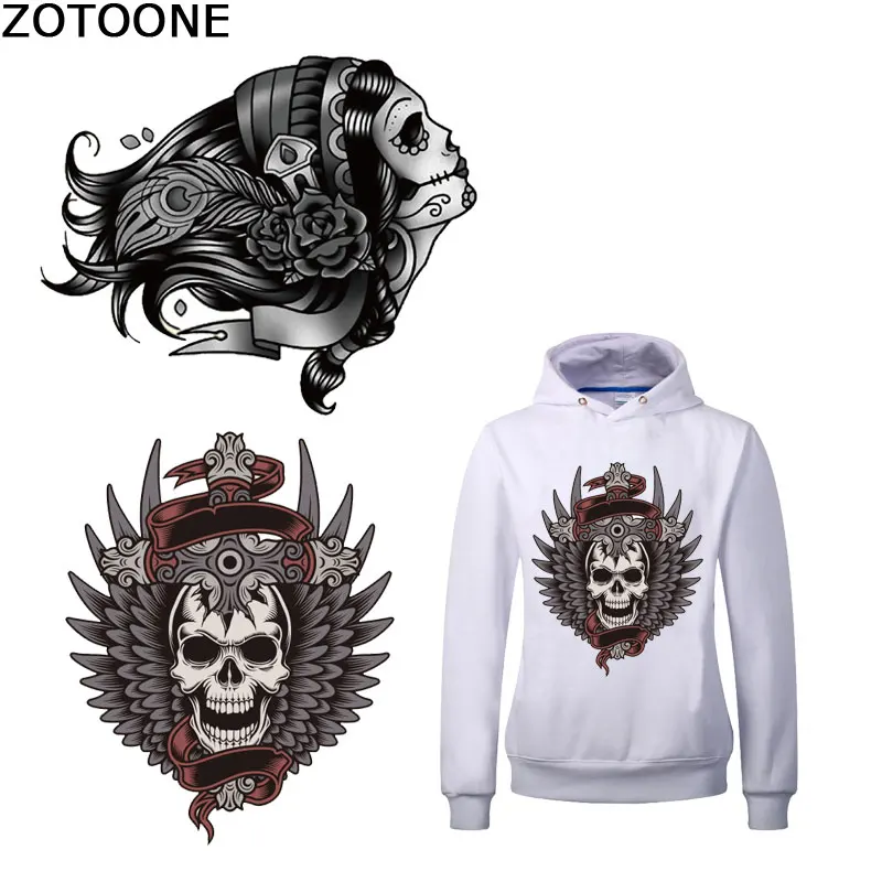 

ZOTOONE Stripes for Clothes Punk Skull Iron on Transfer Patches Applique Clothes Printed Diy Patch Application Thermo Stickers C