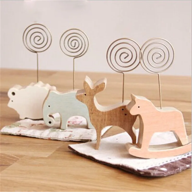 

1pcs Animal Wooden Desktop Figurines Wrought Iron Message Note Clip To Clip Pictures Photo Holder Home Decor Arts Crafts Gift