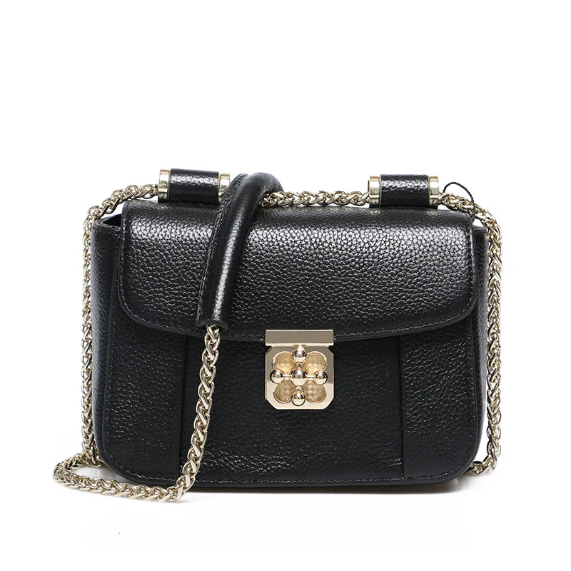 

2018 Women Chain Genuine Leather Fashion Minishoulder Bag Winter Mini Square Convenient Cross-body Solid Color Elegent Bag
