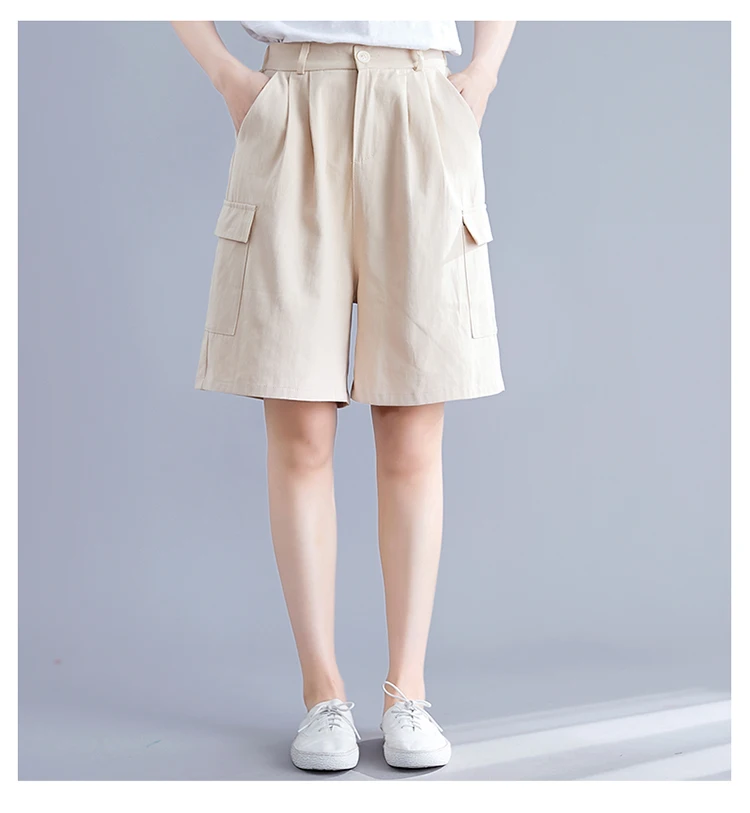 Летние Шорты-карго Boyfriend, женские свободные шорты с эластичной резинкой на талии размера плюс, винтажные хлопковые длинные шорты, широкие шорты для женщин