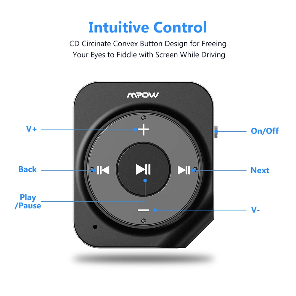Mpow BH203 bluetooth-приемник 15 H, адаптер для воспроизведения времени, двойной микрофон, шумоподавление, автомобильный комплект для дома/автомобиля, аудиосистема, поддерживает Siri