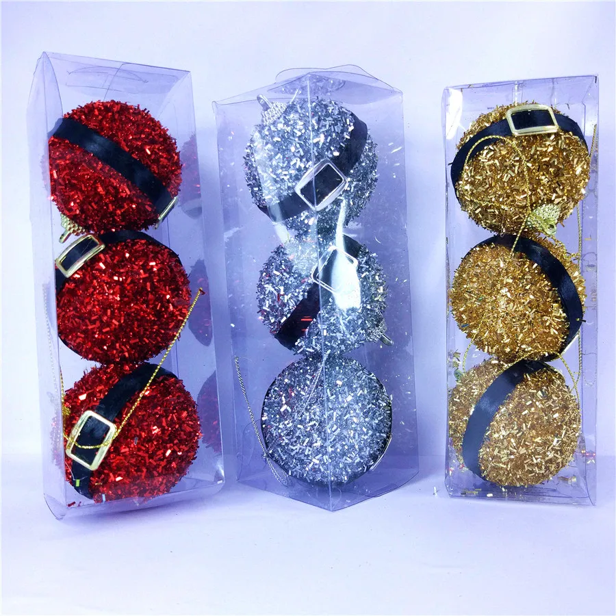 

3Pcs Baubles Snow Mud Particles Party Tree Hanging Pentant Decorations Party Decor Styrofoam Foam Christmas Ball Ornament