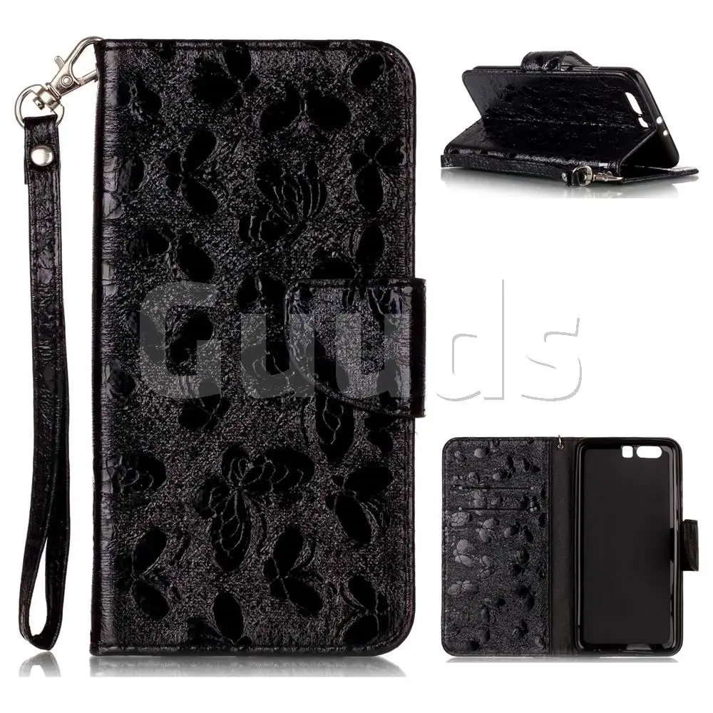 Luxury Laser Butterfly Optical Maser Leather Wallet Case for Huawei P10 Plus - Black