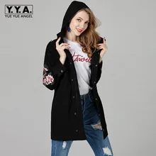 Осенний женский цветочный Бомбер с вышивкой, удлиненное худи, ветровка, однобортный стиль бойфренда, повседневное мотоциклетное пальто