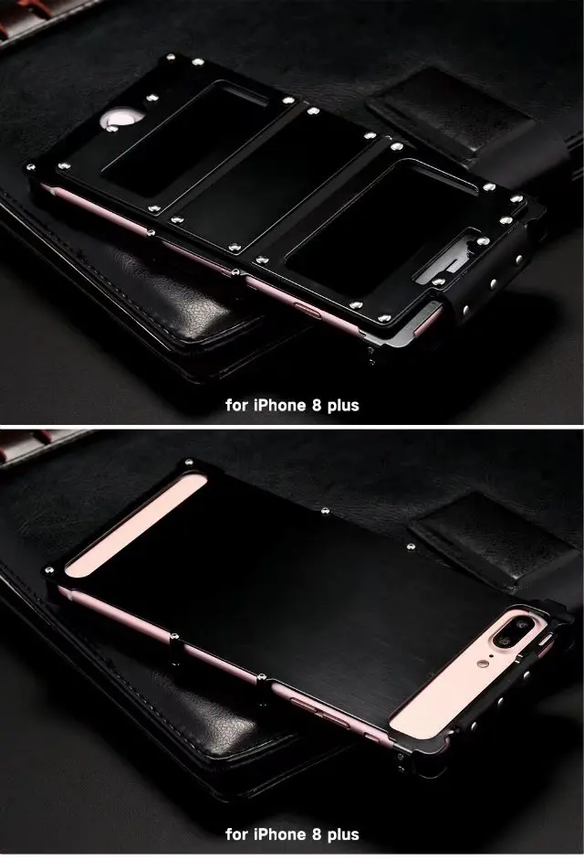 Case de Couro Proteção à Prova de Choque Case do Telefone Capa para Iphone Rebite Irman Inoxidável Graus Flip 8 & 7 Plus Aço 360 14 flip caso do telefone capa para iphone 8 & 7 plus