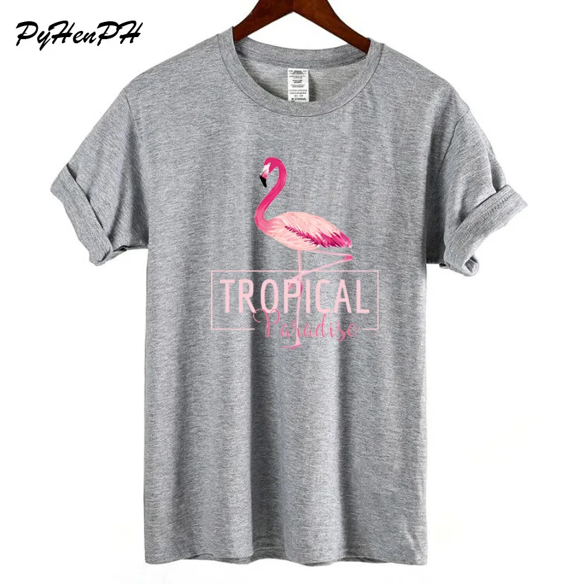 

T Shirt Women 2018 Summer Cotton Flamingos Print Women's Short Sleeve T Shirts Harajuku BF Tee Shirt Femme Tops Camisetas Mujer