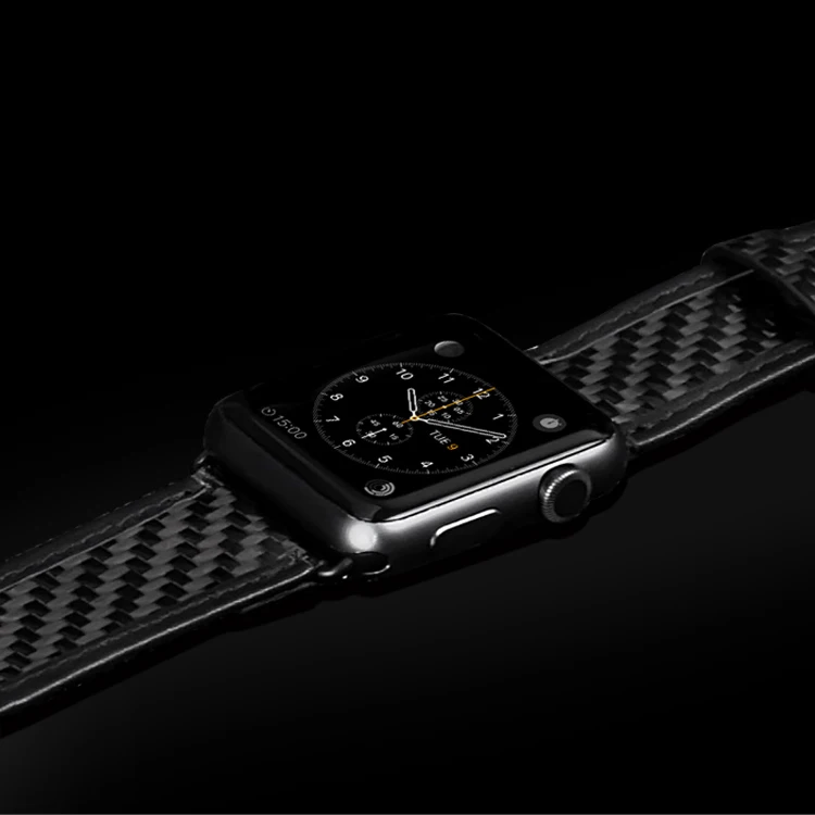 AKGLEADER 38-42 мм для Apple Watch, серия 4, ремешок из настоящего углеродного волокна, ремешок для часов Apple Watch, серия 1, 2, 3, кожаный ремешок на запястье