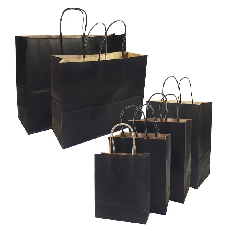 10 Pcs/lot Gift Bags With Handles function High-end Black Paper Versatile 6 Size Recyclable Environmental Protection Bag