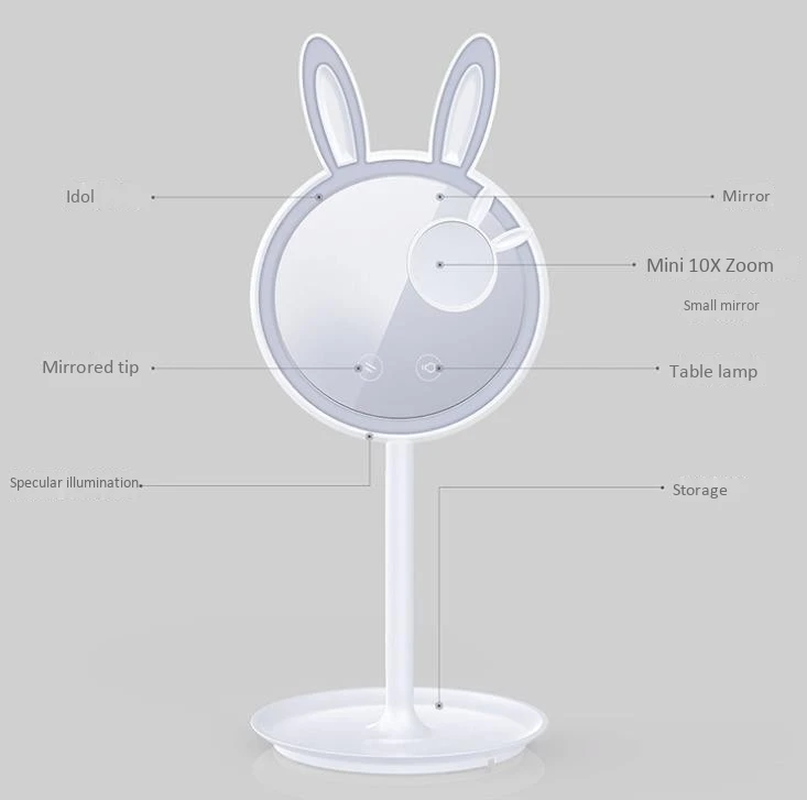 Creative and lovely rabbit LED makeup mirror desk with lamp dressing mirror to receive multi-functi