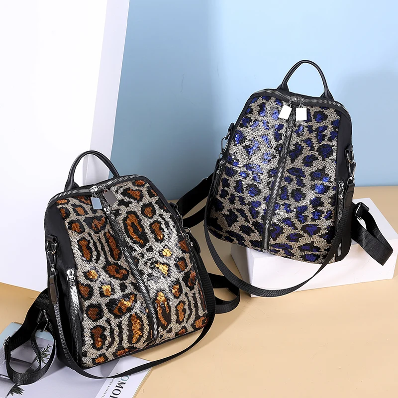 Модные леопардовые женские оксфорды рюкзаки противоугонные женские школьные сумки с блестками Водонепроницаемая дорожная сумка Sac A Dos mochila JL001
