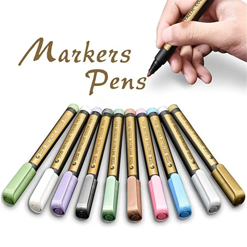 Металлические маркеры, Краски набор ручек 10 ПРЕМИУМ цветные маркеры, чернил художественная ручка для DIY Фотоальбом, камни, рождествен