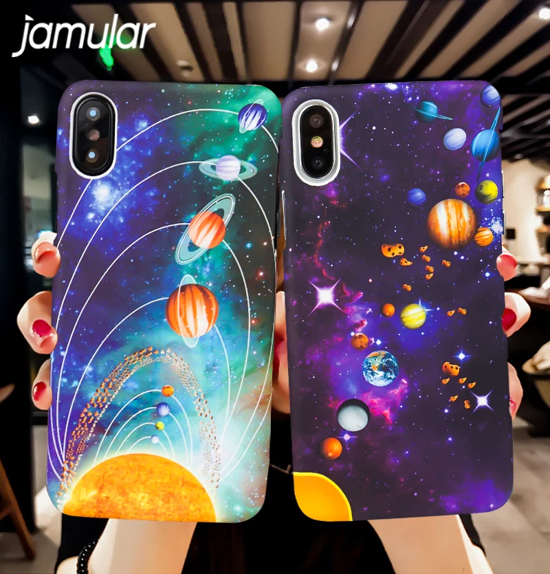 

Jamular Fashion Universe Space Planet Fitted Case For iphone 6 s Matte Hard PC Cover For iphone X 10 6Plus 7 8Plus Coque Capinha