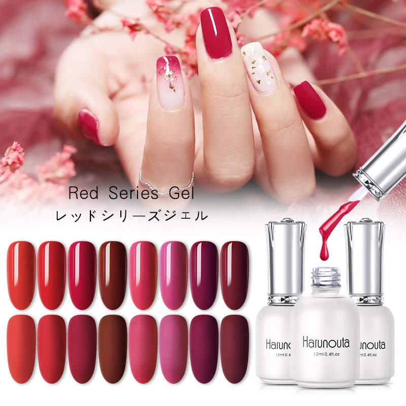 

Harunouta 12ml Red Matte Soak Off UV Nail Gel LED Lamp Lipstick Gel Nail Polish Glitter Pure Colors Nail Art Manicure Lanquer