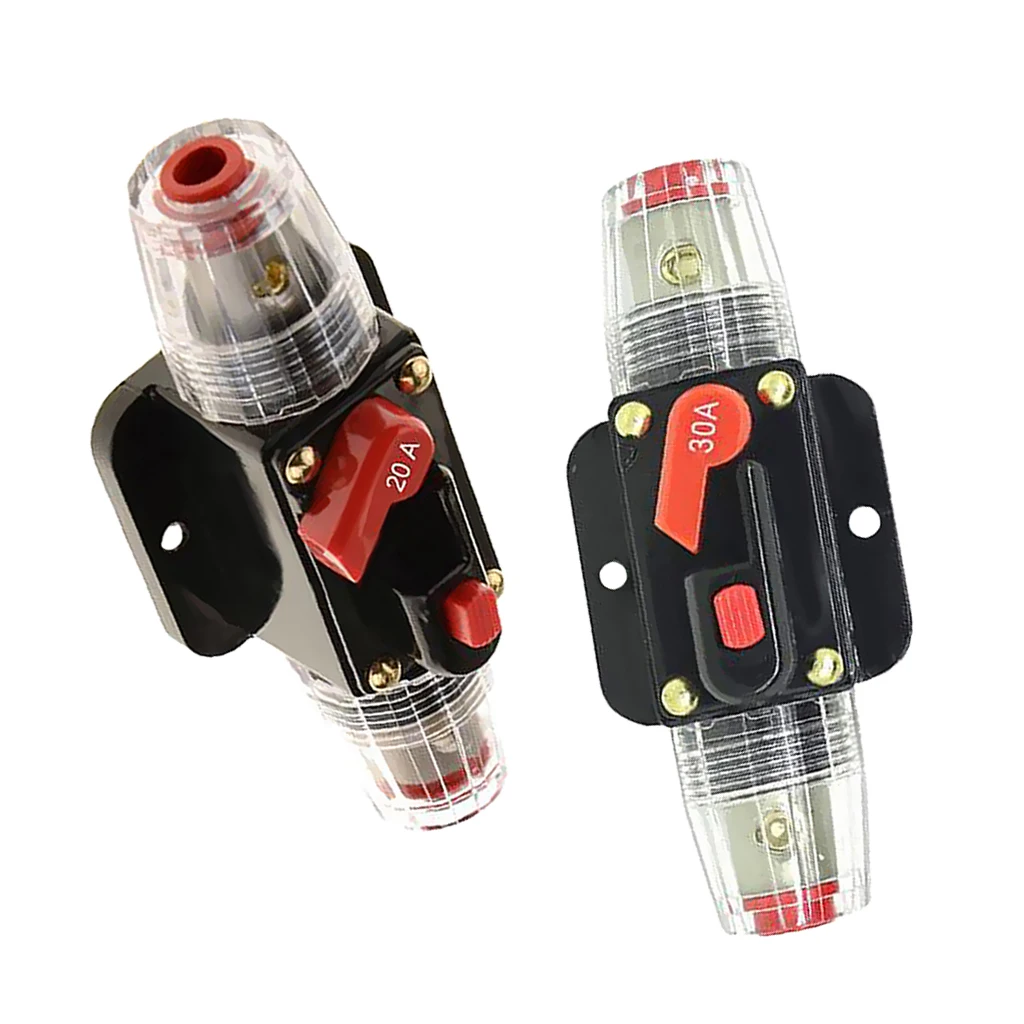 2Pcs 12V DC Car Boat Marine Audio Manual Reset Inline Circuit Breaker Fuse Holder Inverter 20A 30A AMP for System Protection