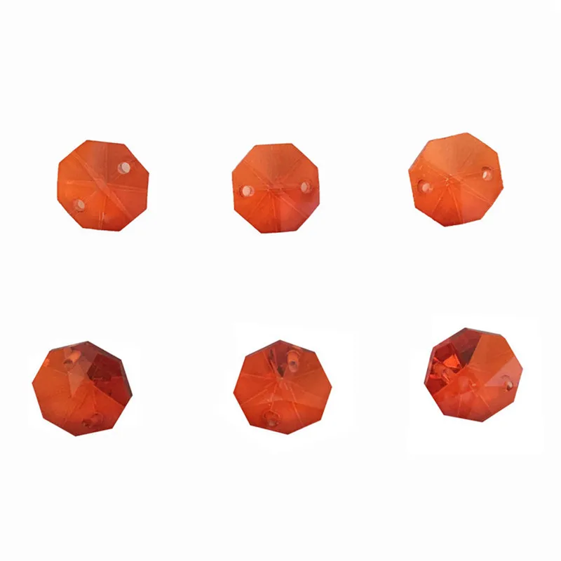 

Free Shipping 1000pcs/Lot , Orange Red Color ,14mm Crystal Octagon Beads In 2 Holes For Home Decoration Accessories
