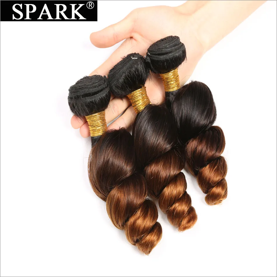 Spark Ombre Malaysian Loose Wave Human Hair 3/4 Bundles with Closure 4*4 Free Part Remy Hair Extension Free Middle Part 1B/4/30