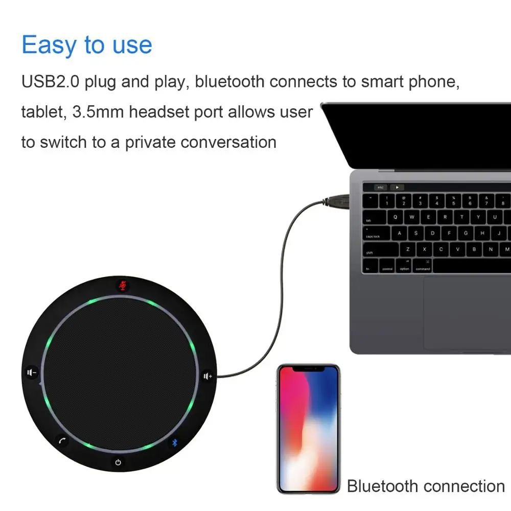 Tenveo NA100 المحمولة USB ميكروفون مكبر الصوت مؤتمر USB و 3.5 مللي متر واجهة 3 M التقاط الراديو ل 3- 5 الناس PC Mic