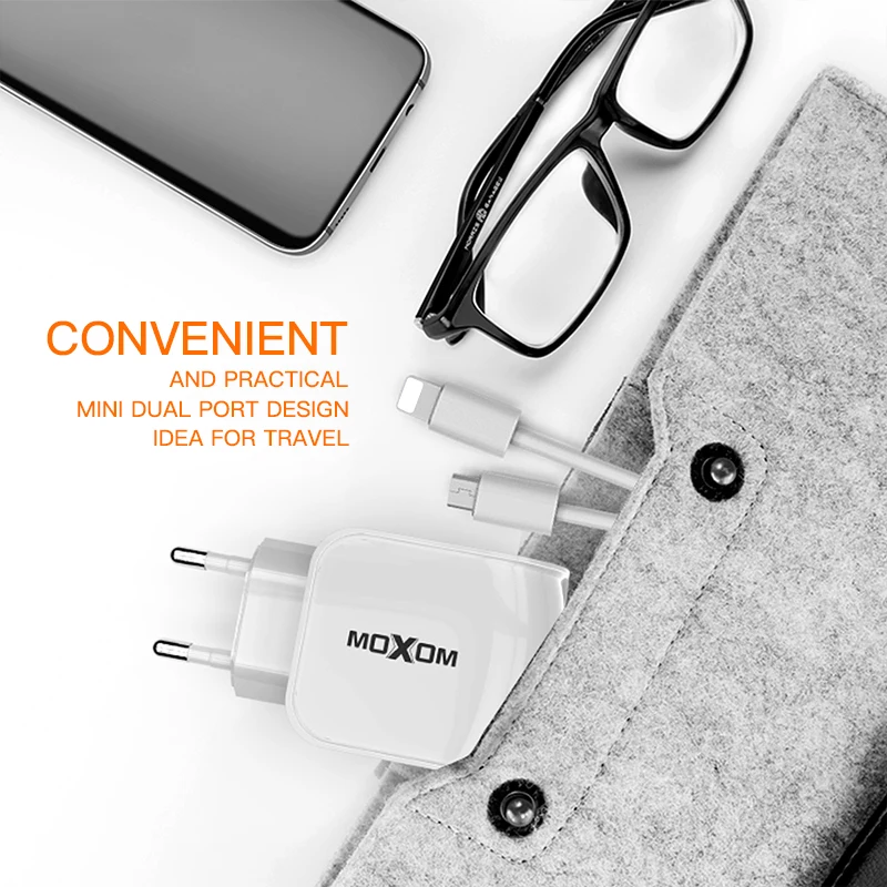 MOXOM USB зарядное устройство 22W 2.4A EU Plug USB зарядное устройство для iPhone 7 6 6s iPad Адаптер зарядного устройства Dual Ports для Samsung зарядное устройство для телефона